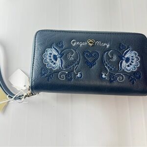 Ginger Mary Navy Blue Embroidered Women's Wallet